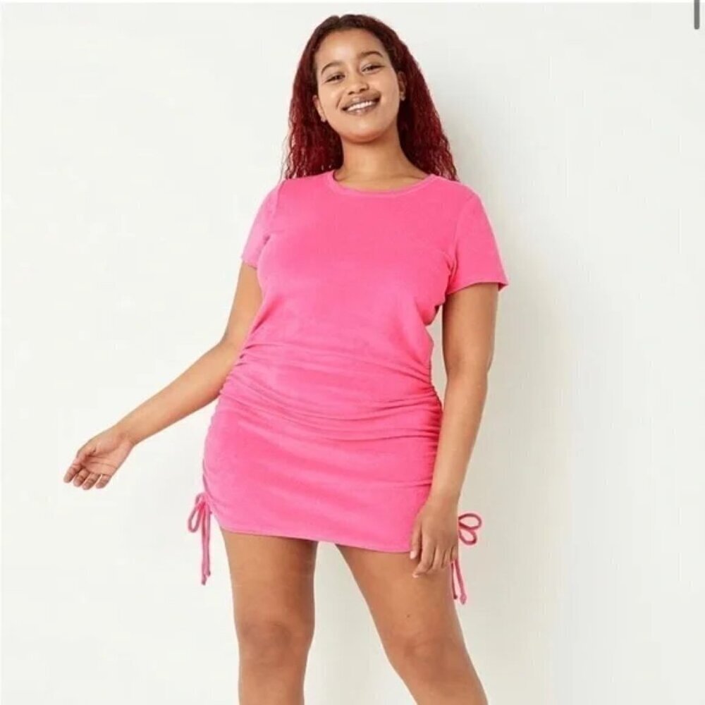 VS Pink Beach Terry Ruched Side Dress XXL Capri Pink Beach Coverup Preppy
